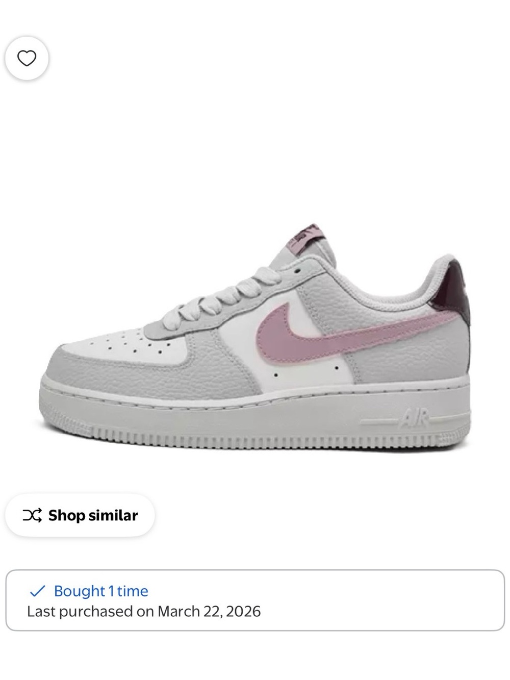 Nike Air Force 1 Low Summit White with Plum Chalk Swoosh
